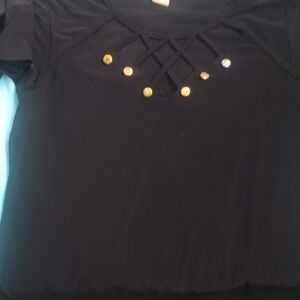 Chic Black Blouse with Gold Accents